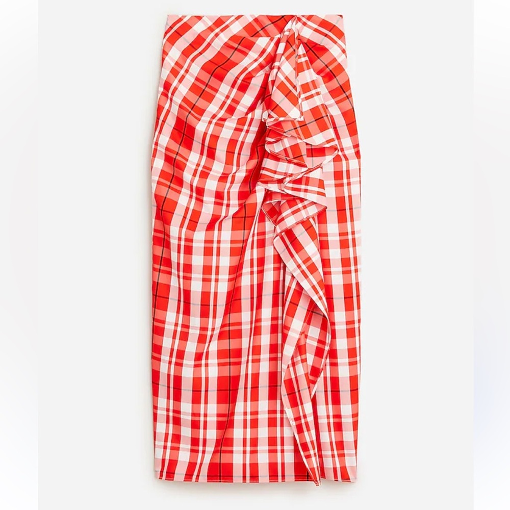 J. Crew Red Plaid Ruffle Skirt
